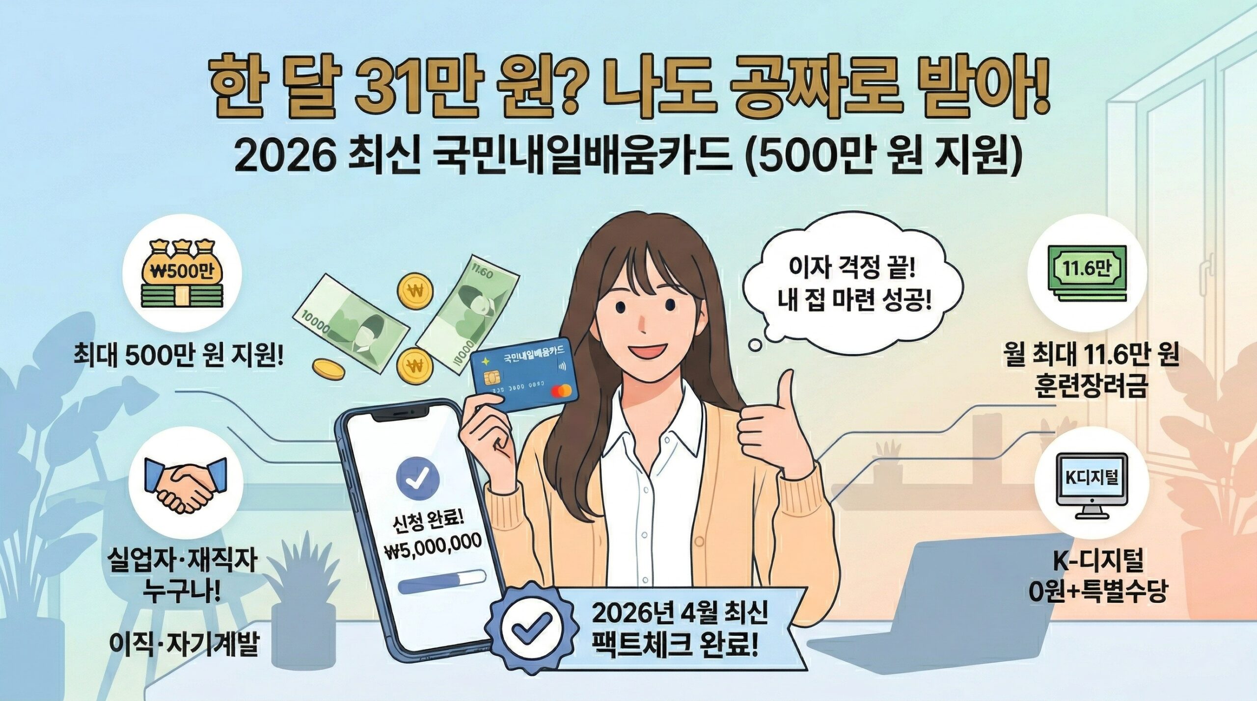2026년 국민내일배움카드 신청 방법 자격 조건 500만원 국비지원 훈련장려금 썸네일
